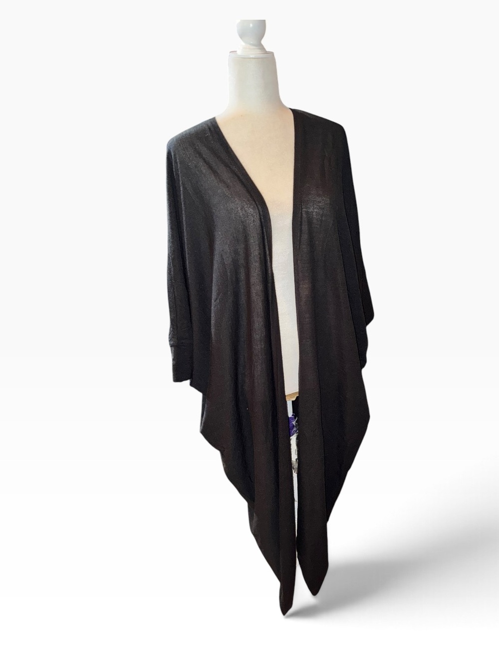Cato Charcoal Open-Front Draped Wrap Cape - Picture 3 of 7